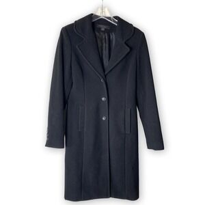 Express Design Studio Cashmere Wool Blend Coat Black Classic Long Womens M FLAWS